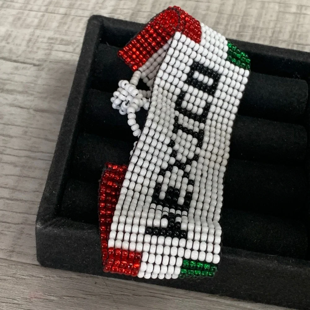 Mexico Beaded Cuff Bracelet Flag Colors Green White Red Seed Bead Souvenir 5163